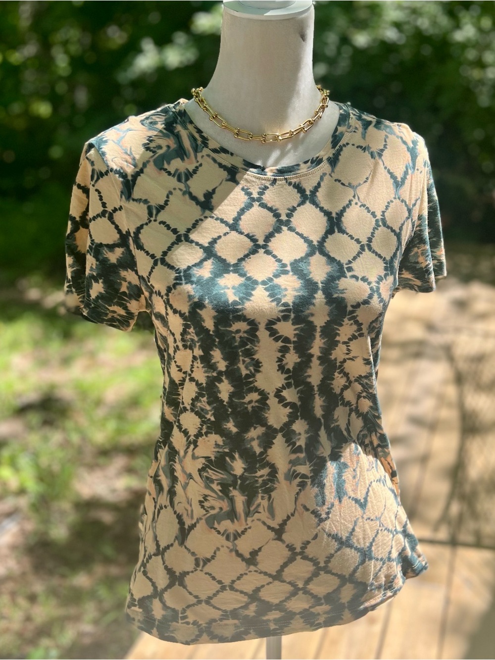 Ulla Johnson Beige and Green Short Sleeve Crewneck Tee